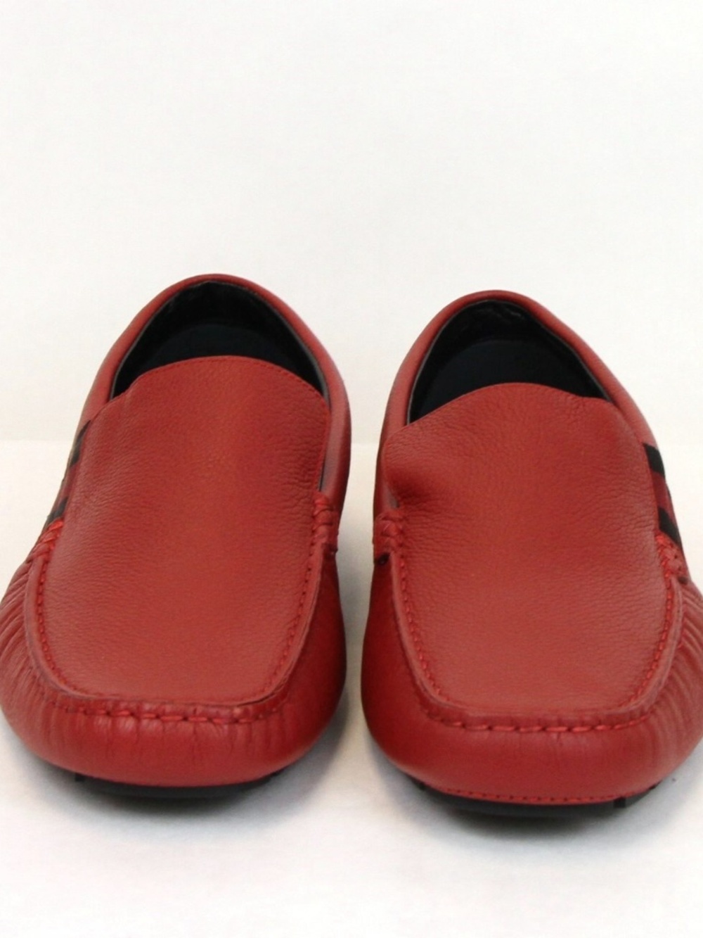 NIB Gucci Men's Red Leather Loafer Shoes Web 363835 G 8.5